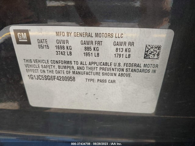 Chevrolet SONIC LT 2015 1G1JC5SG6F4200958 Image 9