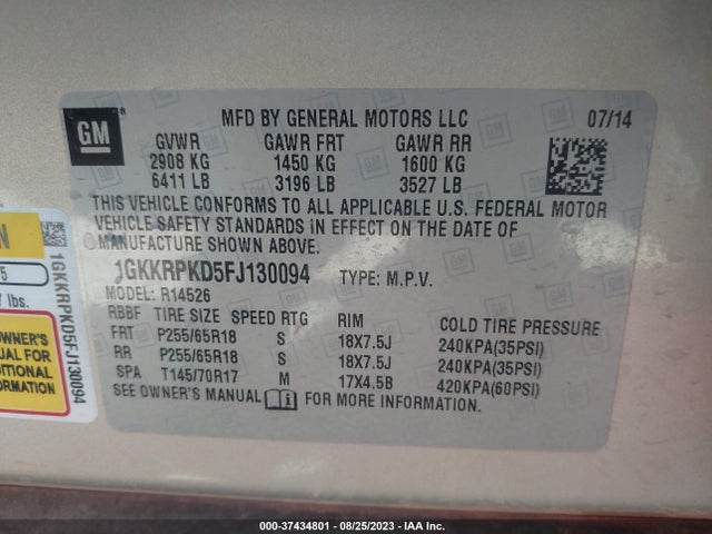 GMC Acadia Sle-2 2015 1GKKRPKD5FJ130094 Image 9