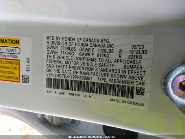2HGFE2F29PH538901 Honda Civic Sedan Lx