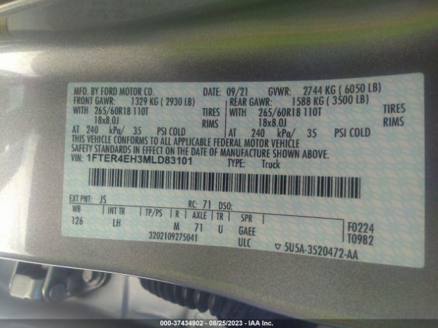 1FTER4EH3MLD83101 Ford Ranger Xl/xlt/lariat