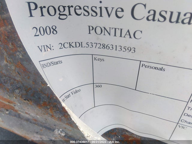 2008 PONTIAC TORRENT GXP VIN: 2CKDL537286313593
