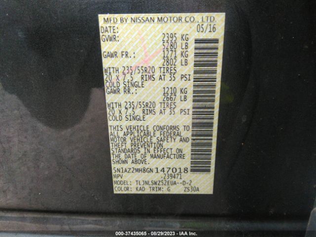 5N1AZ2MH8GN147018 Nissan Murano Platinum