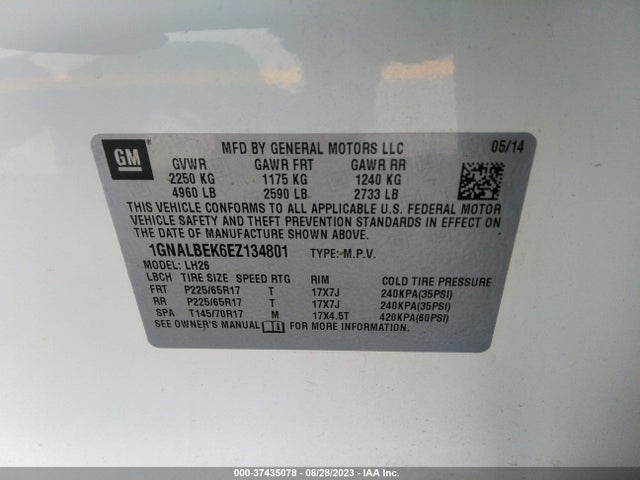 Chevrolet EQUINOX LT 2014 1GNALBEK6EZ134801 Image 9
