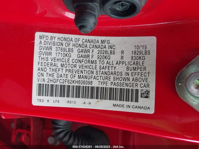 Honda Civic Sedan Lx 2019 2HGFC2F62KH606098 Image 9