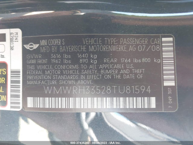 2008 MINI COOPER CONVERTIBLE WMWRH33528TU81594 Photo 8