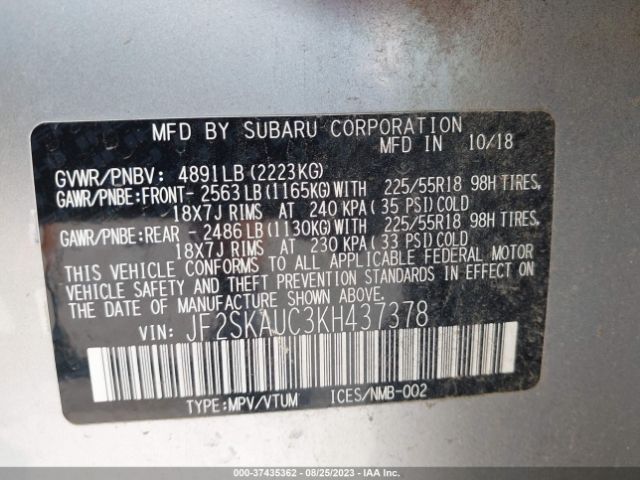 JF2SKAUC3KH437378 Subaru Forester Limited