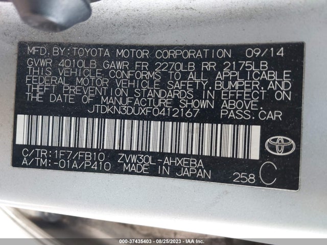 Toyota 2zr-fxe+3jm 2015 JTDKN3DUXF0412167 Image 26