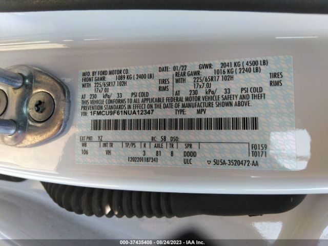 1FMCU9F61NUA12347 Ford ESCAPE S