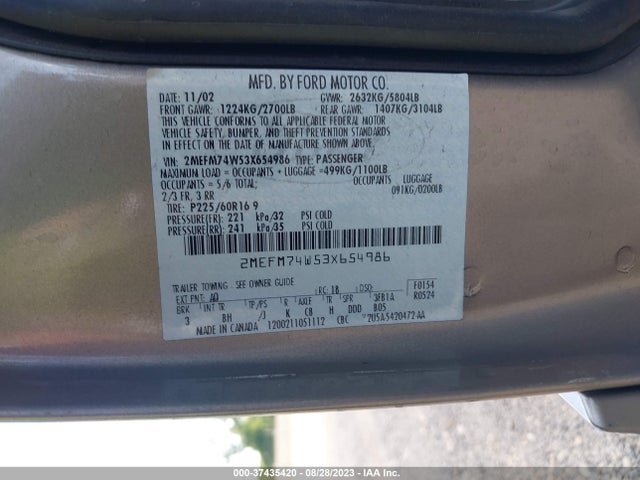2003 MERCURY GRAND MARQUIS GS VIN: 2MEFM74W53X654986