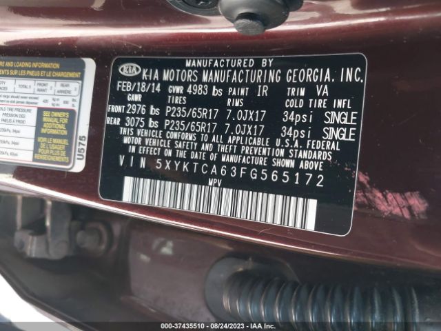 5XYKTCA63FG565172 KIA SORENTO LX
