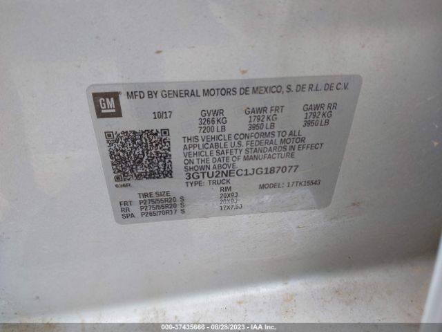 3GTU2NEC1JG187077 GMC Sierra 1500 Slt