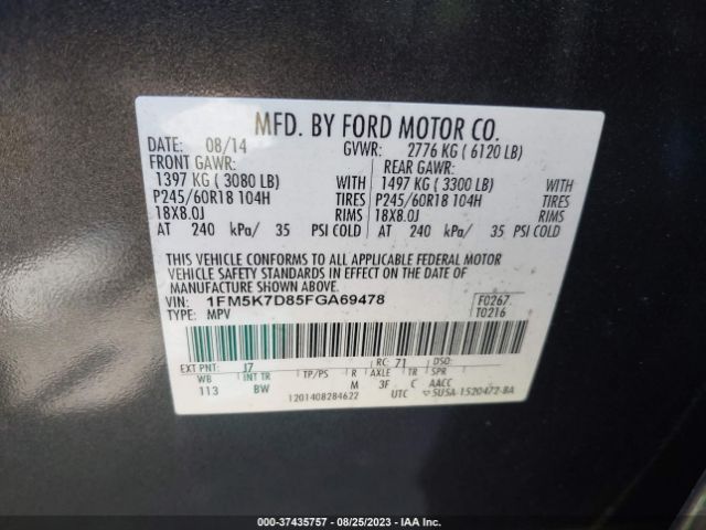 1FM5K7D85FGA69478 Ford EXPLORER XLT