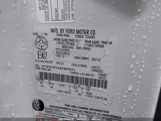 2010 FORD F-150 XL/XLT/FX4/LARIAT VIN: 1FTFW1EVXAFB01211