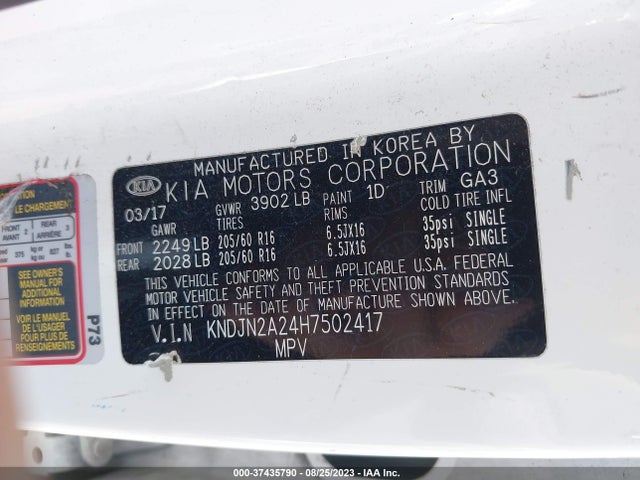 KIA Soul Base 2017 KNDJN2A24H7502417 Image 16