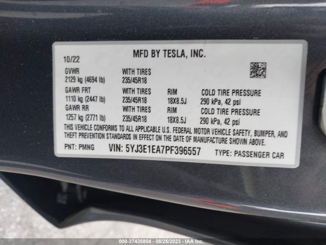 2023 Tesla 3, VIN: 5YJ3E1EA7PF396557