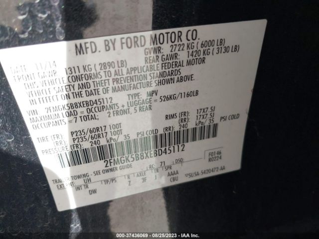 2FMGK5B8XEBD45112 Ford FLEX SE
