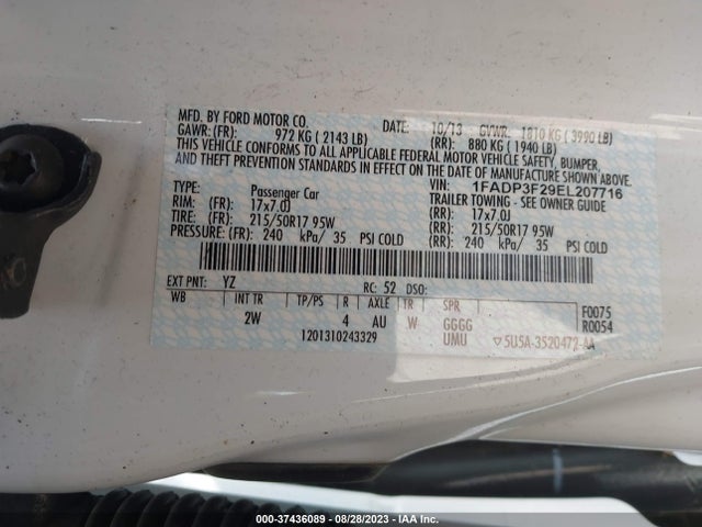 2014 FORD FOCUS SE VIN: 1FADP3F29EL207716