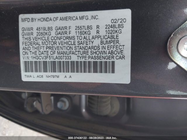 1HGCV3F51LA007333 Honda Accord Hybrid Ex-l