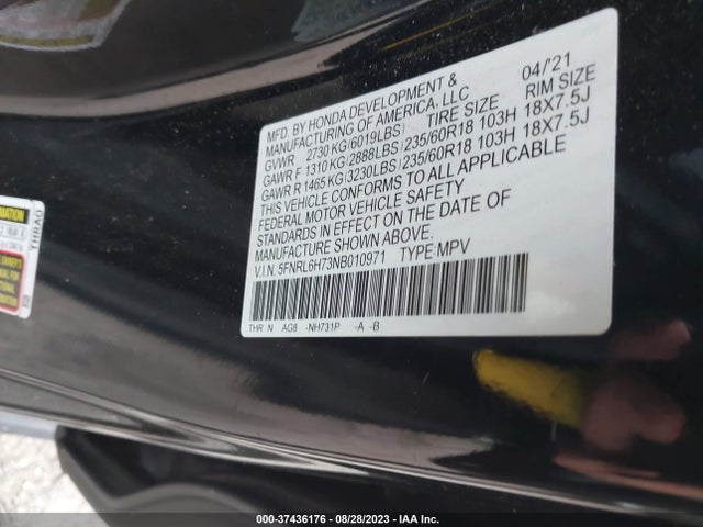 Honda Odyssey Ex-l 2022 5FNRL6H73NB010971 Image 9