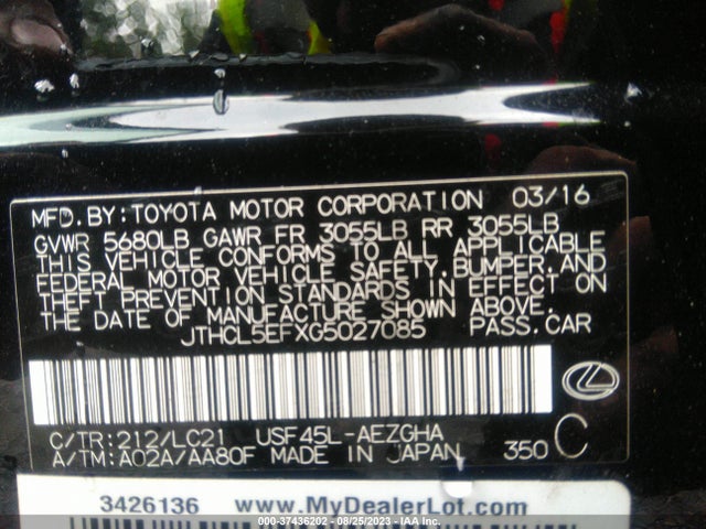 JTHCL5EFXG5027085 Lexus LS 460