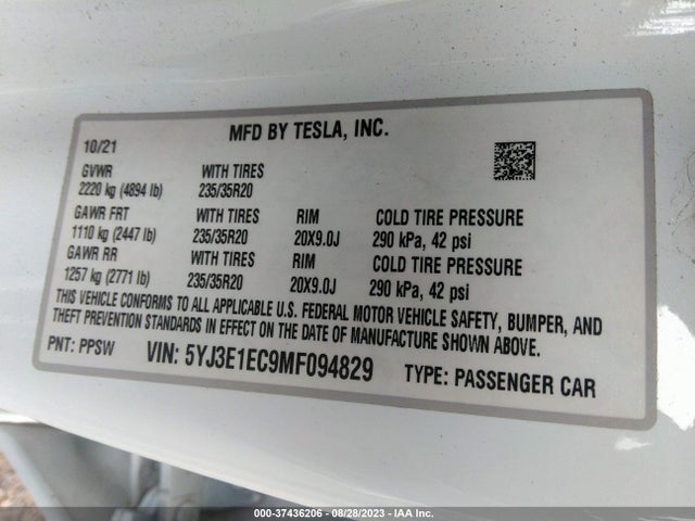 Tesla Model 3 Performance Dual Motor All-wheel Drive 2021 5YJ3E1EC9MF094829 Image 9