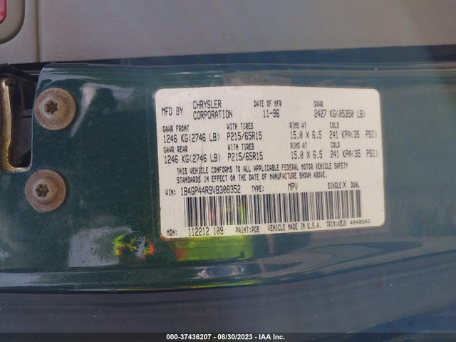 1997 DODGE GRAND CARAVAN SE VIN: 1B4GP44R9VB308352