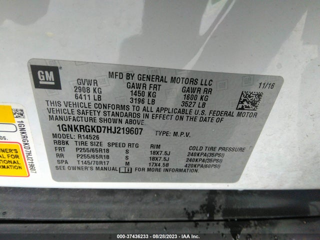 Chevrolet Traverse Lt 2017 1GNKRGKD7HJ219607 Image 9