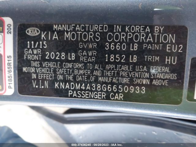 KNADM4A38G6650933 KIA RIO LX