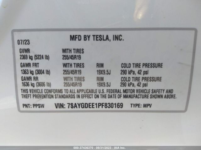 7SAYGDEE1PF830169 Tesla Model Y Long Range