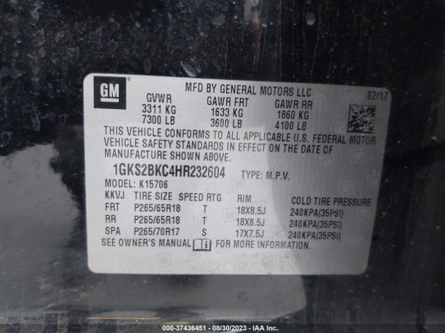 1GKS2BKC4HR232604 GMC YUKON SLT