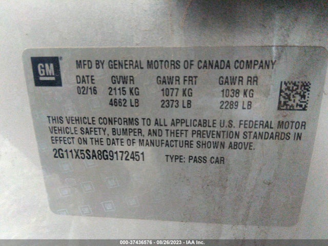 Chevrolet Impala 1fl 2016 2G11X5SA8G9172451 Image 9
