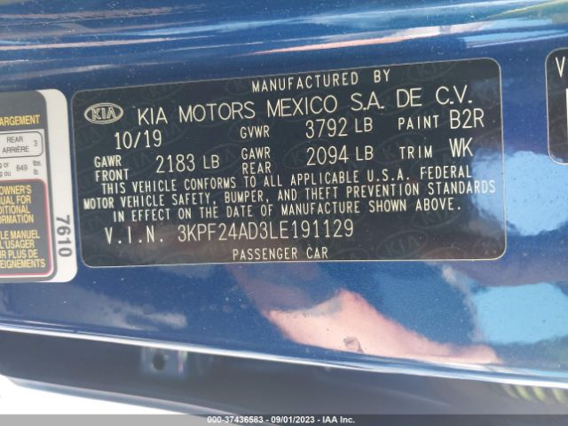3KPF24AD3LE191129 KIA Forte Lxs