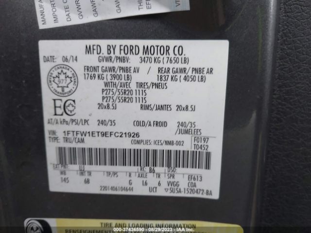 1FTFW1ET9EFC21926 Ford F-150 Xl/xlt/fx4/lariat