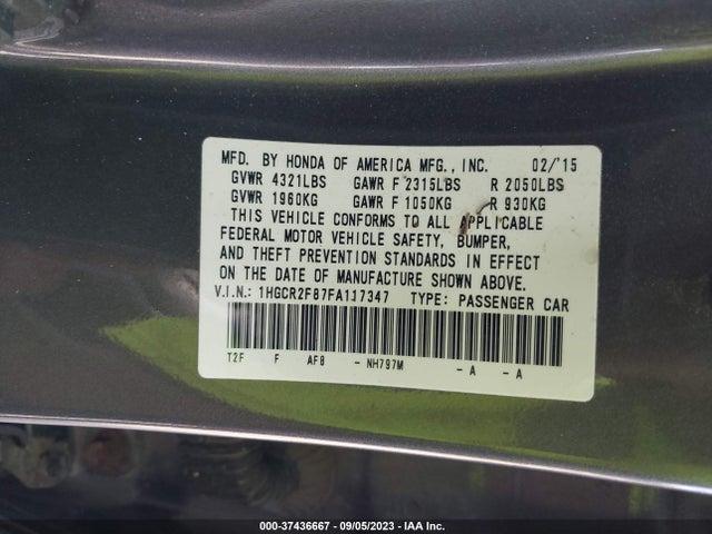 2015 HONDA ACCORD SEDAN EX-L VIN: 1HGCR2F87FA117347
