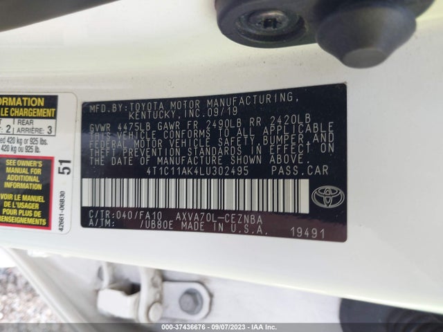 2020 TOYOTA CAMRY LE VIN: 4T1C11AK4LU302495