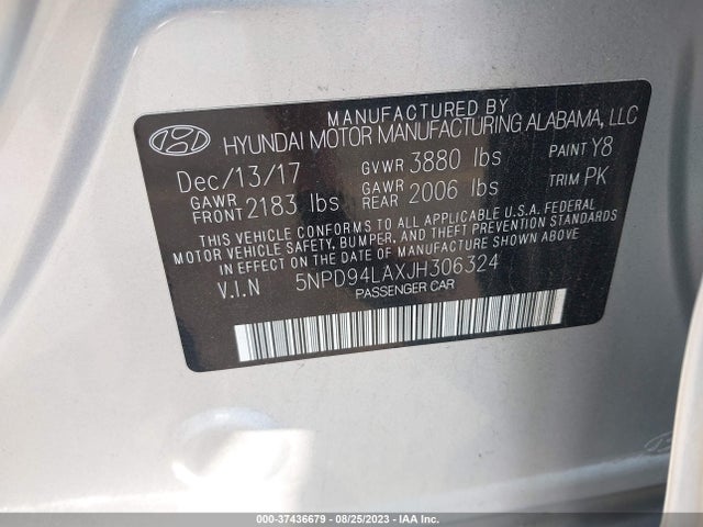 2018 HYUNDAI ELANTRA ECO VIN: 5NPD94LAXJH306324