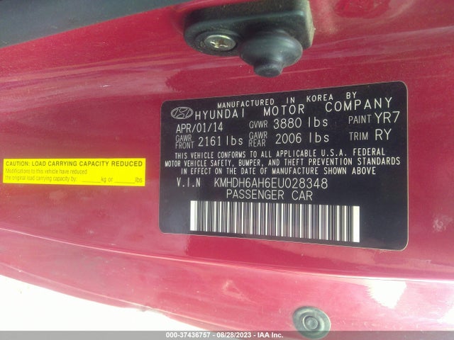 2014 HYUNDAI ELANTRA VIN: KMHDH6AH6EU028348