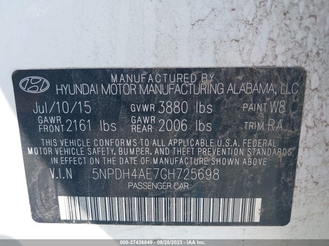 Hyundai ELANTRA SE 2016 5NPDH4AE7GH725698 Image 10