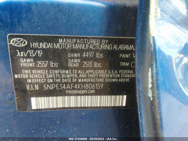 2019 HYUNDAI SONATA SPORT VIN: 5NPE34AF4KH806159