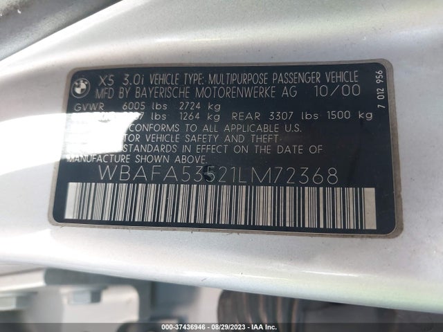 2001 BMW X5 3.0I VIN: WBAFA53521LM72368
