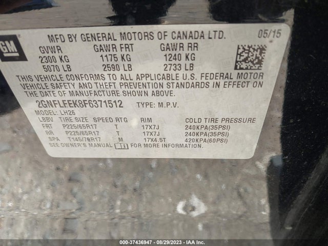 Chevrolet EQUINOX LT 2015 2GNFLFEK8F6371512 Image 11