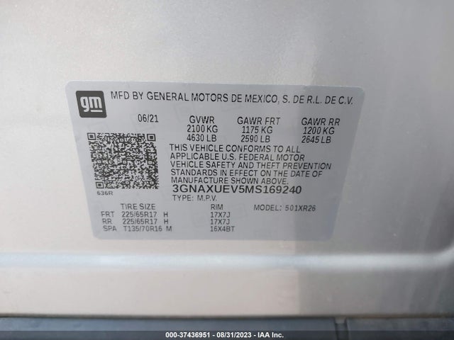 Chevrolet Equinox Awd Lt 2021 3GNAXUEV5MS169240 Image 9