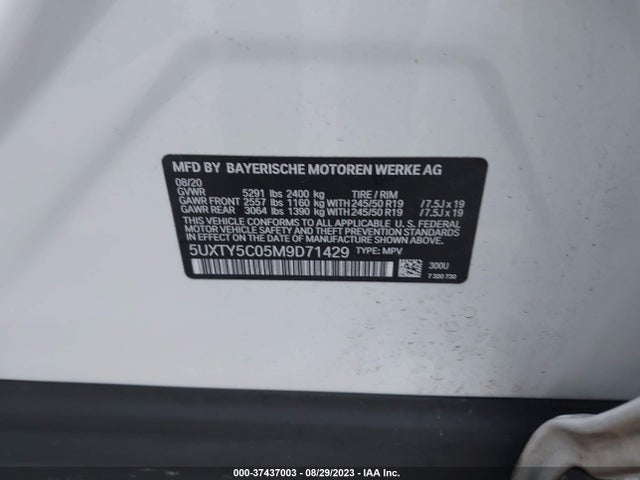 BMW X3 Xdrive30i 2021 5UXTY5C05M9D71429 Image 9