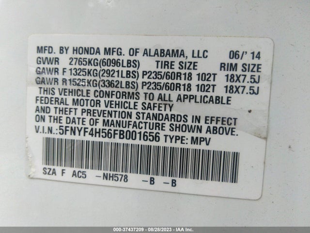 Honda Pilot Ex-l 2015 5FNYF4H56FB001656 Image 9