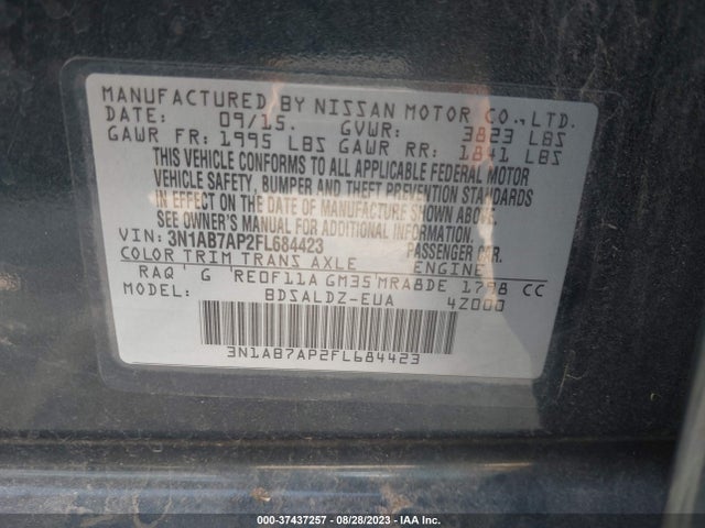 2015 NISSAN SENTRA SV VIN: 3N1AB7AP2FL684423