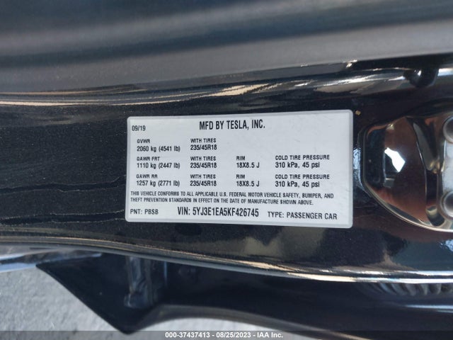 2019 Tesla 3, VIN: 5YJ3E1EA5KF426745