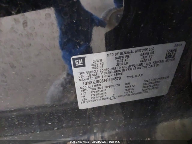 Chevrolet Suburban Lt 2015 1GNSKJKC3FR164578 Image 9