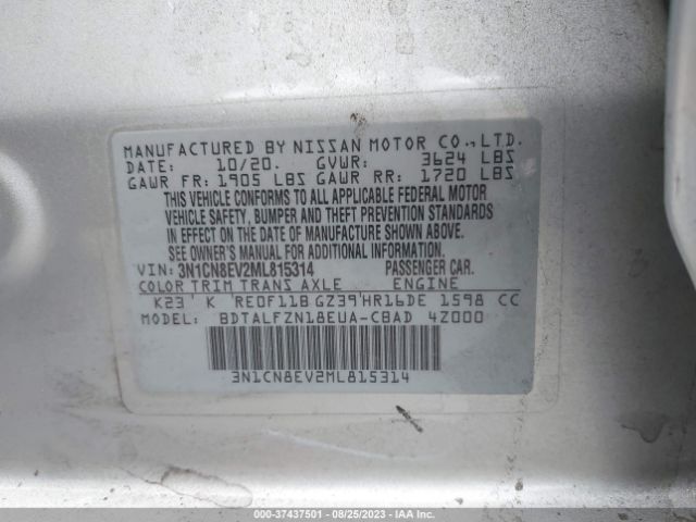 3N1CN8EV2ML815314 Nissan VERSA SV