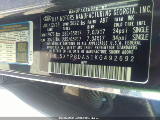 5XYPGDA51KG492692 KIA Sorento Lx V6