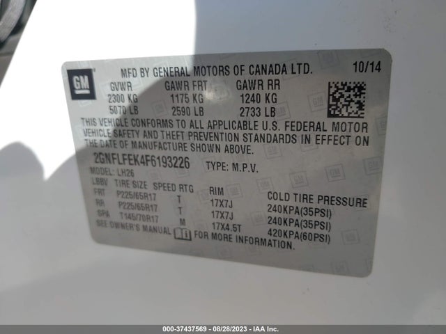 Chevrolet EQUINOX LT 2015 2GNFLFEK4F6193226 Image 9